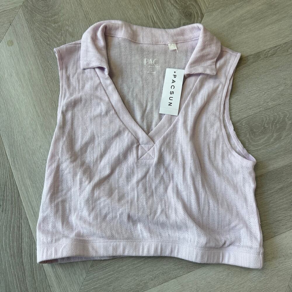NEW Pacsun Lavender Purple Pointelle Knit Crop Polo Shirt Collar Top M Medium